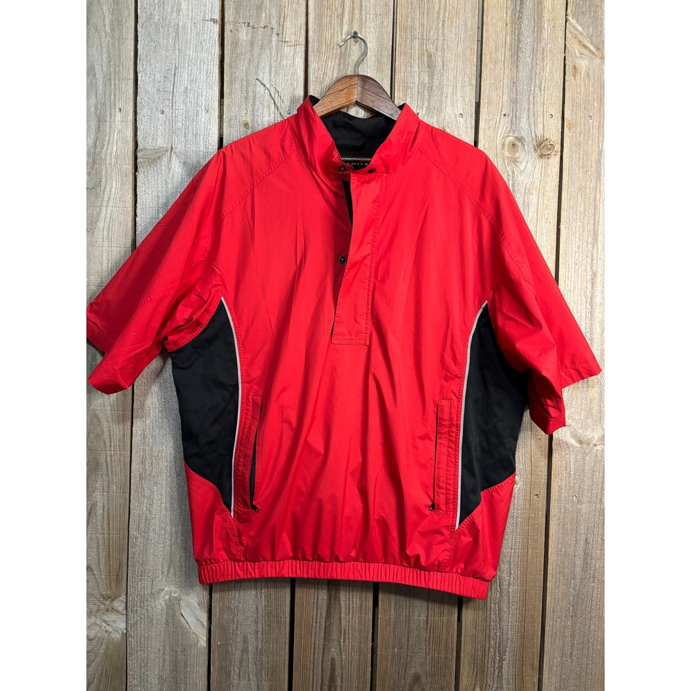 FootJoy DryJoys Mens Red Black Short Sleeve Golf Windshirt Jacket Large 1000419
